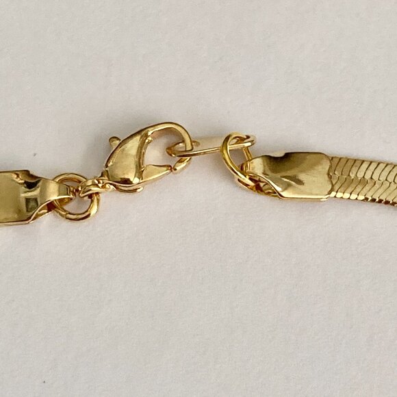 Vintage Gold Plated Flat Herringbone Bracelet 7-1/4" 14Kt Hamilton Yellow Gold - Picture 8 of 12